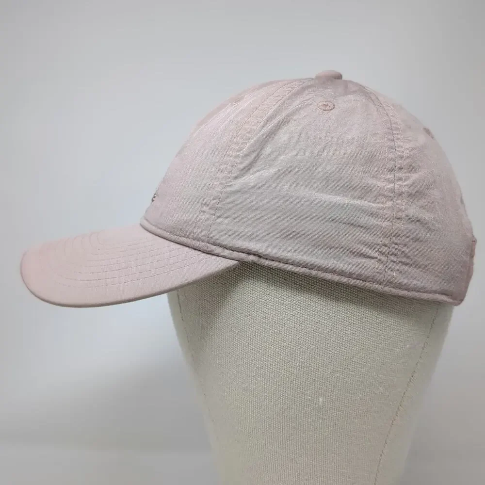 Adidas Baseball Cap Pink One Size Nylon Gold Logo Adjustable Slideback Strap Hat